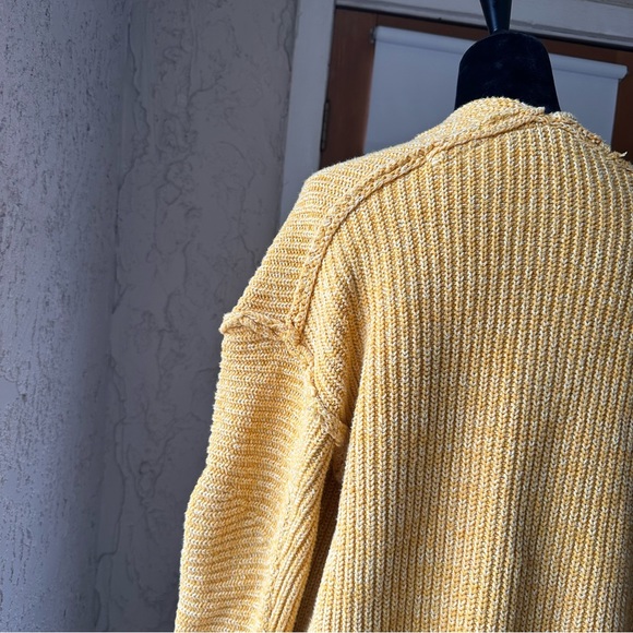 Free People High Hopes Open Front Long Sleeve Yellow Knit Cardigan Sweater - Picture 9 of 14